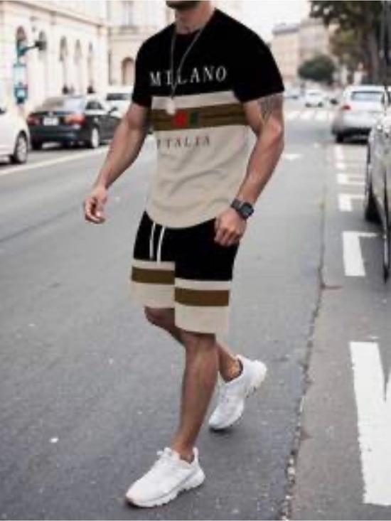 Other - Men's Colorblock Black & Beige Drawstring Shorts